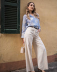 Camicia a righe con ricami celeste