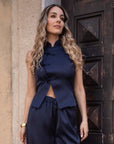 Top satinato Navy