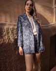 Completo 100% cotone blazer e shorts tela denim con ricami