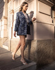 Completo 100% cotone blazer e shorts tela denim con ricami