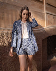 Completo 100% cotone blazer e shorts tela denim con ricami