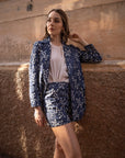 Completo 100% cotone blazer e shorts tela denim con ricami