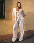 Pantalone donna gessato a righe sottili